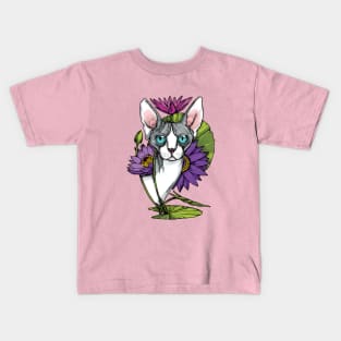 Sphynx Cat with Blue Lotus Kids T-Shirt